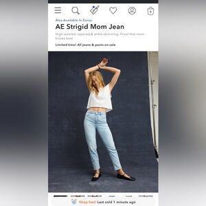 AE Sturgid light wash high-rise mom jeans (12L)